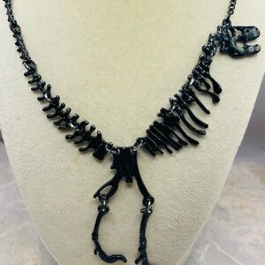 Black Chain Articulating Tyrannosaurus Dinosaur Skeleton Pendant Necklace